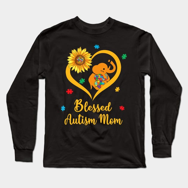 Sunflower Elephant Blessed Autism Mom Long Sleeve T-Shirt by Lorelaimorris